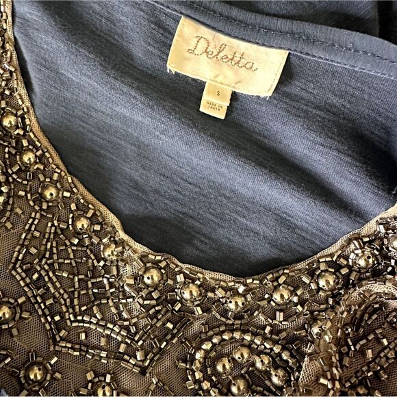 Deletta Anthropologie Josephine Boho Bead Embellished Peasant Blouse Top Blue S - Picture 8 of 8